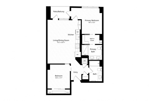 Floor plan for 2 beds, 2 baths, 996 sqft